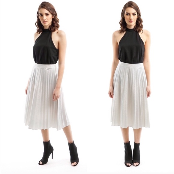 Silver Pleated Midi Skirt - Picture 2 of 5